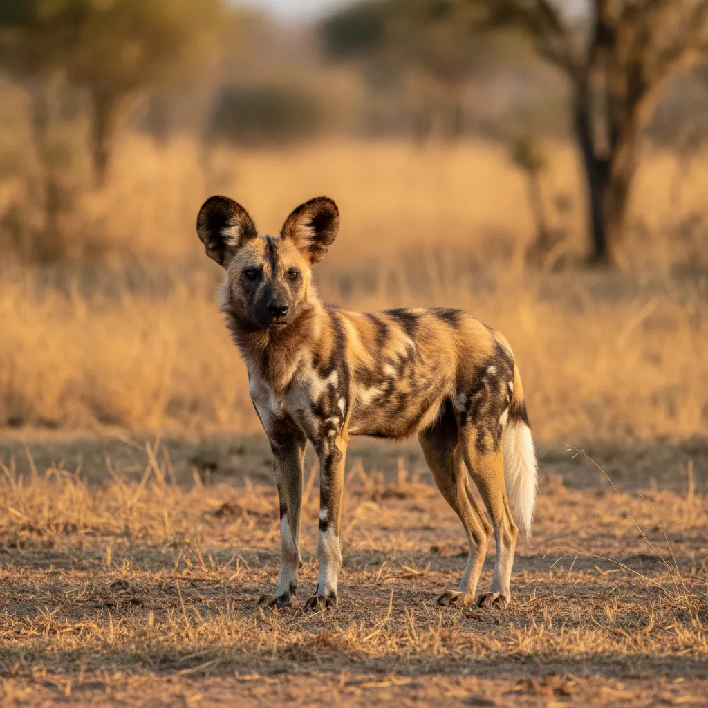 African Wild Dog — full-body wildlife portrait