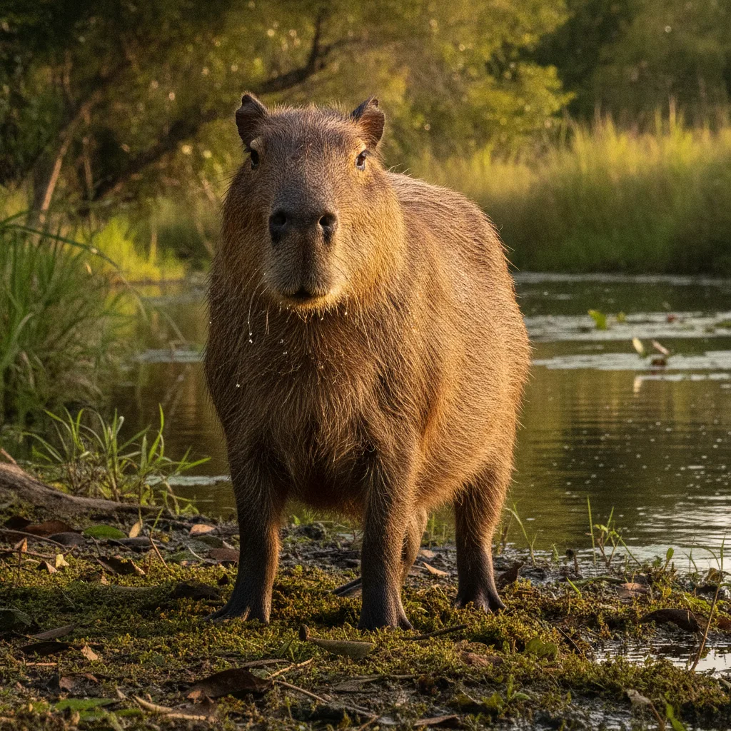 Capybara (Hydrochoerus) — full-body wildlife portrait